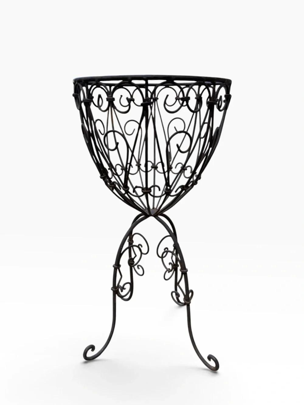 Vtg Wrought Iron Plant Stand Scrollwork Garden Planter Holder French Country